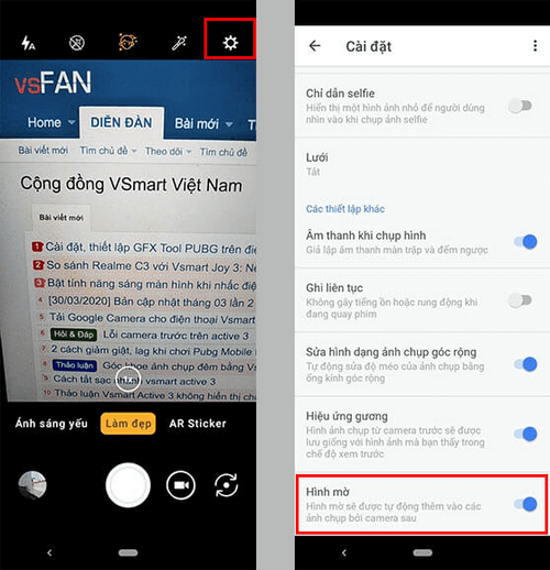 Bật/ tắt hiện tên dòng máy khi chụp ảnh trên các dòng Android Vsmart