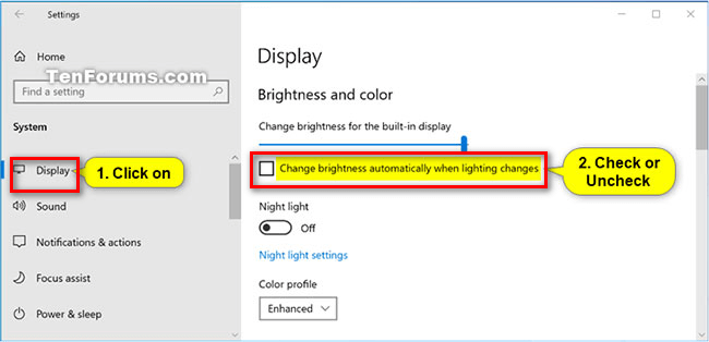 Bật/ tắt tự điều chỉnh độ sáng màn hình máy tính windows qua Settings