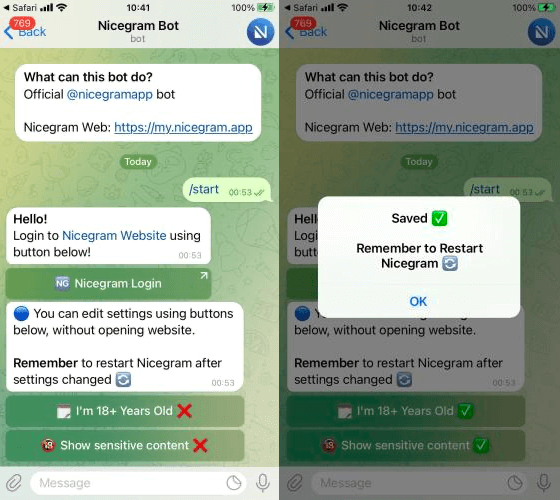 Sử dụng ứng dụng Nicegram để mở chặn nhóm chát Telegram