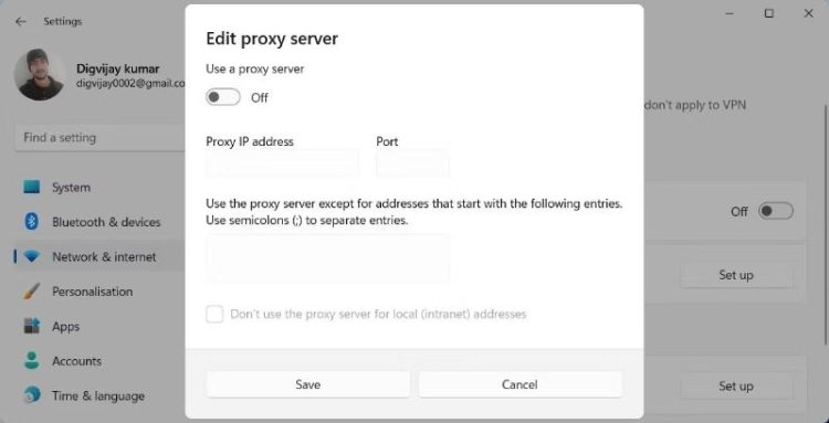 bỏ chọn Use a proxy server