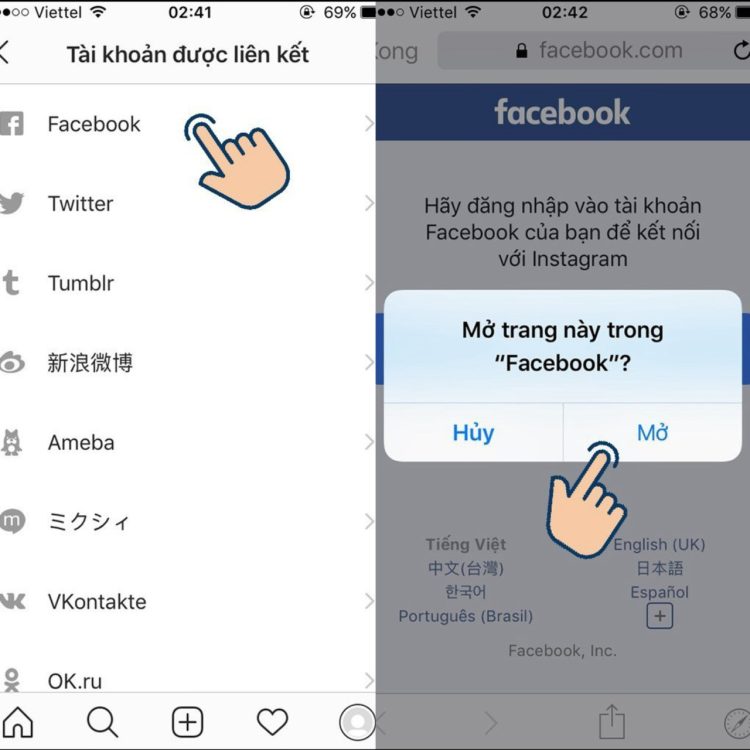 Cách liên kết 2 tài khoản cá nhân giữa Instagram với Facebook